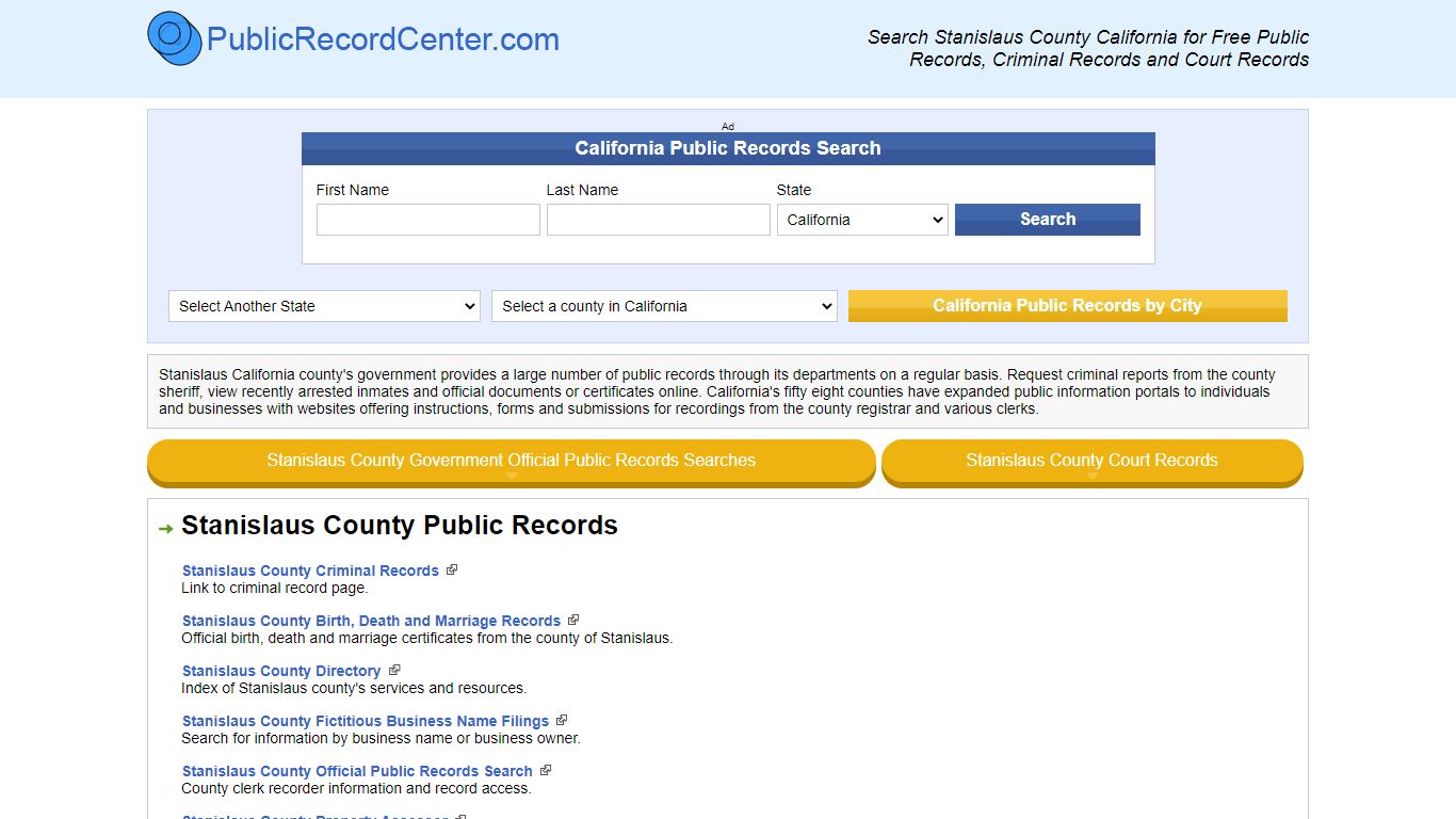 Stanislaus County California Free Public Records - Court Records ...